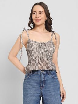 American Eagle - Women Brown Shirred Corset Crop Top