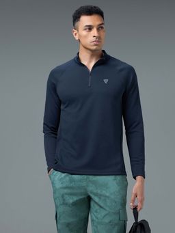 Technosport - Navy Blue Solid Slim Fit Sweatshirt