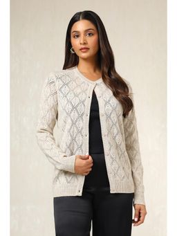 Soch - Womens Off White Acrylic Crochet Cardigan
