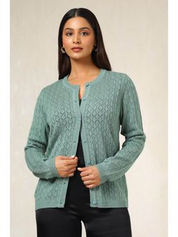 Soch - Womens Green Acrylic Crochet Cardigan