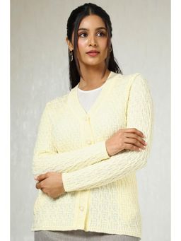 Soch - Womens Cream Acrylic Woven Design Cardigan