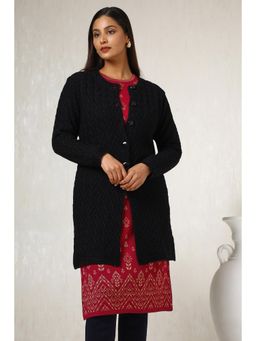 Soch - Womens Black Acrylic Woven Design Cardigan