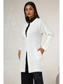 Soch - Womens White Acrylic Woven Design Cardigan