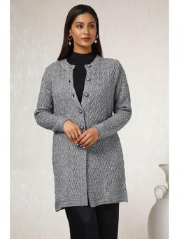 Soch - Womens Grey Acrylic Woven Design Cardigan