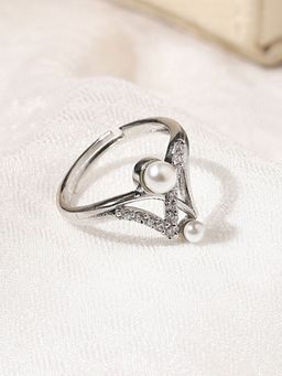 Voylla - American Diamond CZ White Gold Plated Pearl Brass Ring