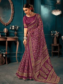 EXCLUSIVA - Purple Cotton Saree with Unstitched Blouse