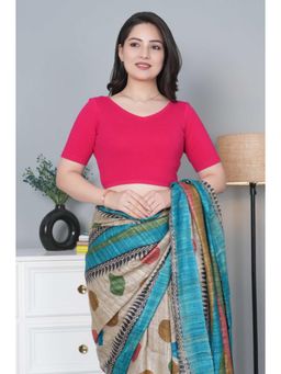 MLADA - Women V-Neck Slim Fit Short Sleeves Cotton Stitched Blouse