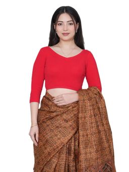 MLADA - Women Solid V-Neck Slim Fit Cotton Stitched Blouse