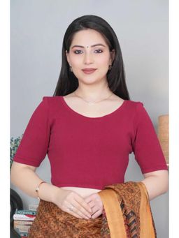 MLADA - Women Stretchable Round Neck Slim Fit Half Sleeves Solid Stitched Blouse Top
