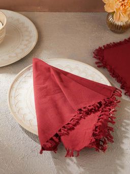 Fabindia - Red Solid Hand Woven Cotton Napkins (Pack of 6)