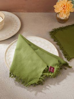 Fabindia - Green Solid Hand Woven Cotton Napkins (Pack of 6)