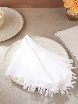 Fabindia - White Solid Hand Woven Cotton Napkins (Pack of 6)