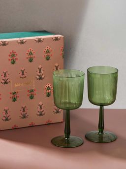 Fabindia - Green Glass Goblet (Pack of 2)