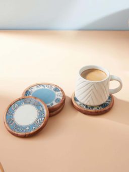 Fabindia - White Wood Coasters (Pack of 4)