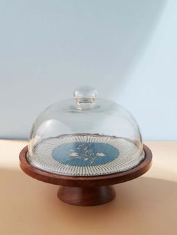 Fabindia - Blue Wood Cake Stand With Cloche
