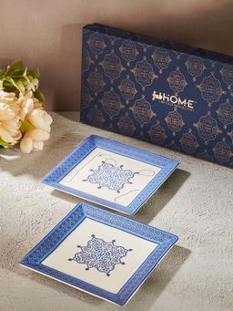 Fabindia - Blue Gulmohar Ceramic Platter (Pack of 2)