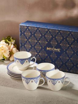 Fabindia - Blue Gulmohar Ceramic Cup N Saucer Set Of 4