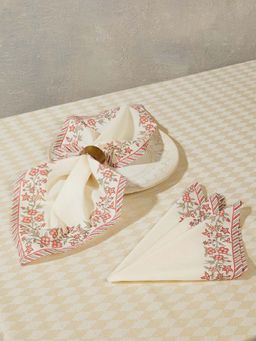 Fabindia - Pink Sienna Cotton Printed Napkin (Pack of 6)