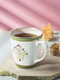 Fabindia - Suvarn Floral Motif Ceramic Mug (L)- 300Ml
