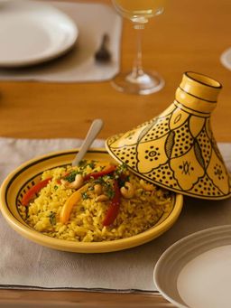 Smokey Cocktail - Handmade Printed Tagine Serving Platter- Yellow