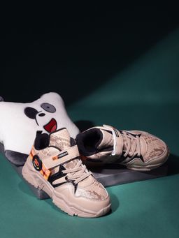 Truffle Collection - Khaki Velcro Sneakers for Kids