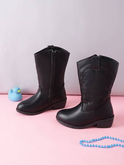 Black Zipper Casual Boots for Kids
