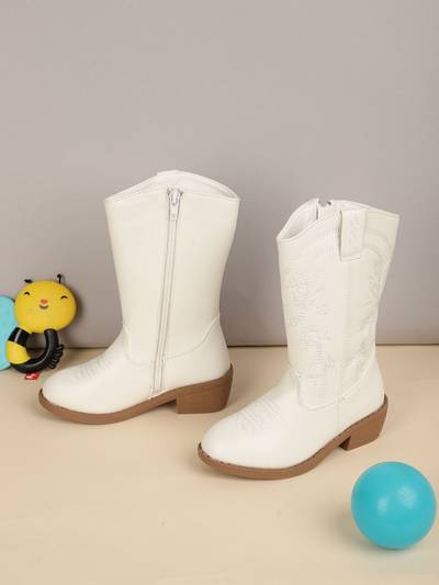 White Zipper Casual Boots for Kids
