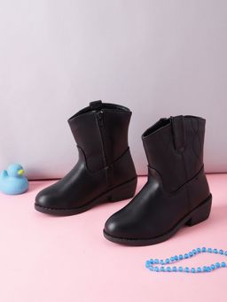 Truffle Collection - Black Zipper Casual Boots for Kids