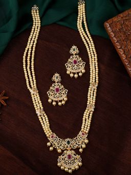 Estele - Gold Plated CZ Majestic Moti Haar Necklace Set with Stones and Pearls for Women