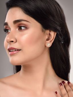 Saraf RS Jewellery - Gold Plated White AD Studded Circular Studs Earrings