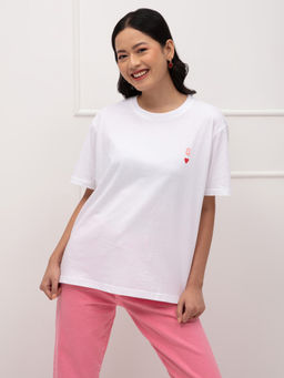 Twenty Dresses by Nykaa Fashion - White Graphic Print Crew Neck Oversized T Shirt