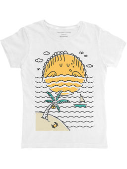 THREADCURRY - Sun Sleep Girls Graphic Printed T-Shirt - White