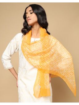 Fabindia - Yellow Cotton Silk Hand Block Print Stole