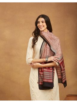 Fabindia - Maroon Cotton Silk Bagh Printed Stole