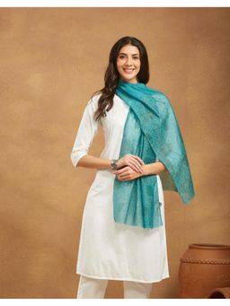 Fabindia - Turquoise Cotton Silk Hand Block Print Stole
