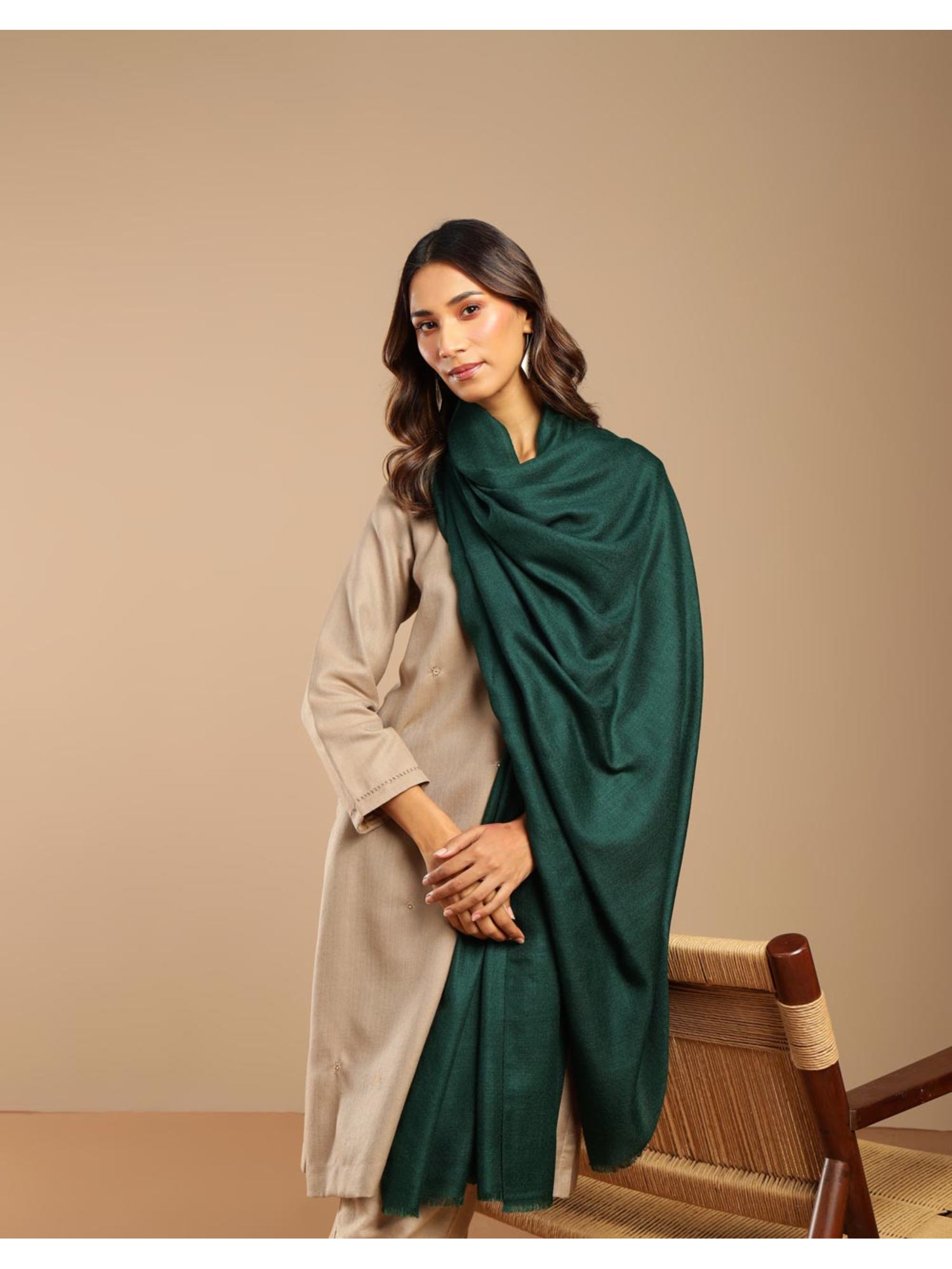 Green Wool Blend Shawl