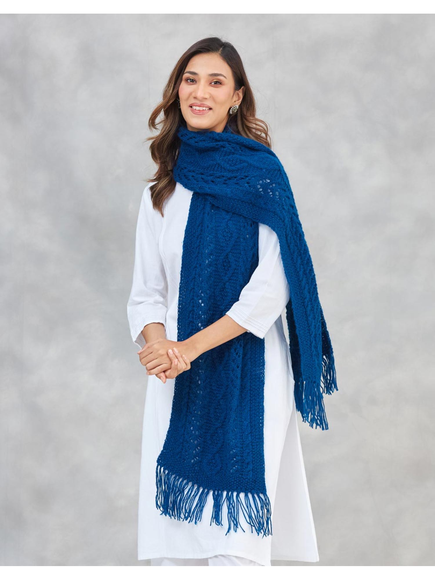 fabindia Blue Wool Muffler-picture-13