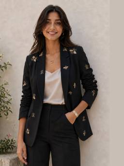 Gulaal - Black Bug Embroidered Boyfriend Blazer