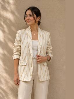 Gulaal - Ivory Silk Boyfriend Blazer