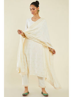 Soch - Women Off White Cotton Silk Embroidered Suit (Set of 3)