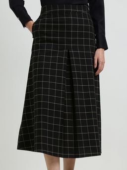 FableStreet - Cotton Plaid A-Line Skirt - Black