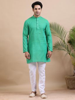 TATTVA - Men Green Cotton Geometric Kurta