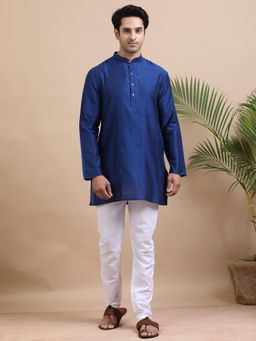 TATTVA - Men Navy Blue Cotton Self Design Kurta
