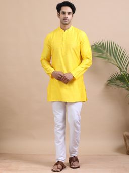 TATTVA - Men Yellow Cotton Woven Kurta