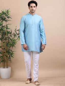 TATTVA - Men Turquoise Cotton Woven Kurta