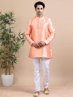TATTVA - Men Orange Cotton Stripes Kurta