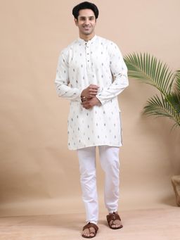 TATTVA - Men White Cotton Geometric Kurta