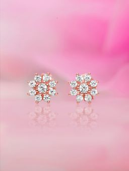 Zavya - Cz Studded Floral Rose Gold 925 Sterling Silver Stud Earrings