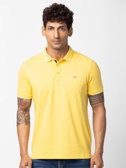 Spykar - Yellow Polo Collar Half Sleeves Blended T-Shirt For Men