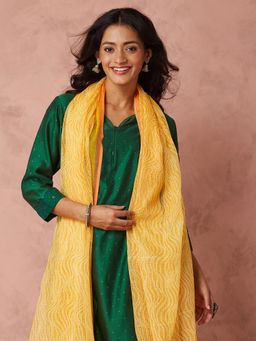 Fabindia - Mustard Cotton Silk Hand Block Printed Dupatta
